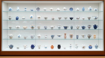 Antique Porcelain Tea Set Collection Museum Display Showcase