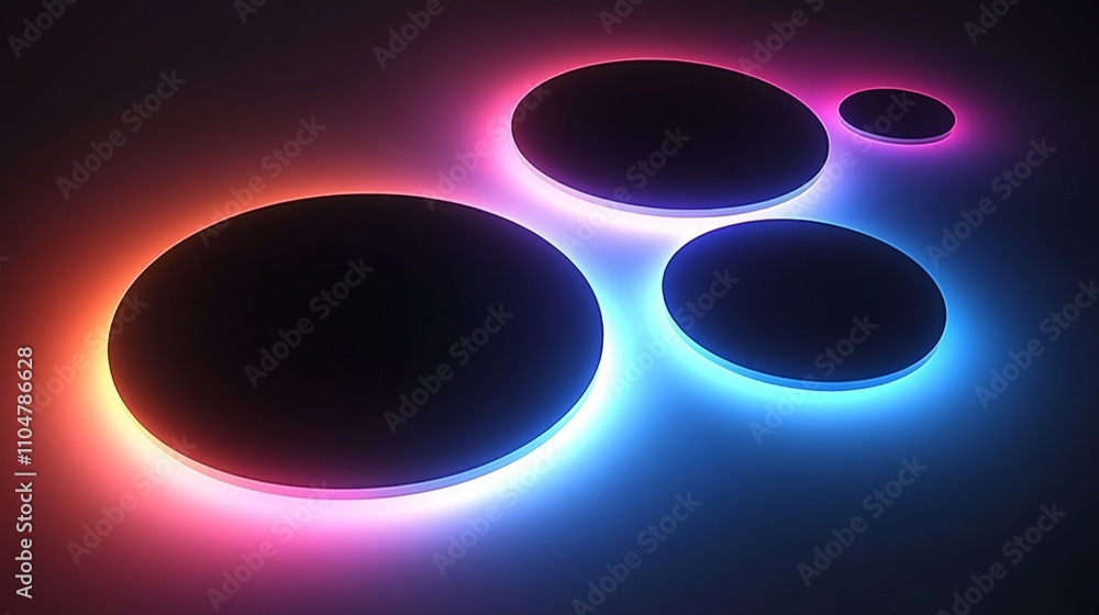 Poster abstract digital art with neon circles and gradient background