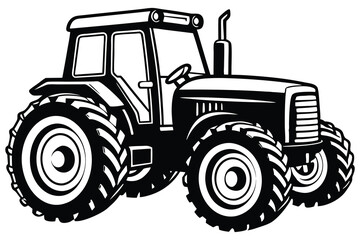 Obraz premium Silhouette of a tractor illustration vector with black old tractor on white background