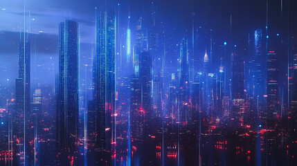 Smart digital city with connection cyber security network reciprocity over the twilight cityscape.future wireless digital city and social media networking systems that connects people within the city