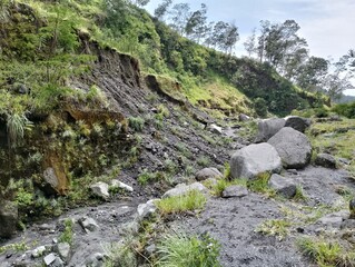 Rocky Landscape Beneath Verdant Hills