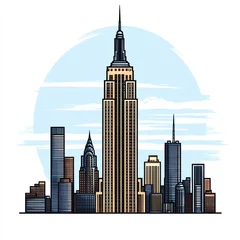 Empire State Building Cartoon Illustration in Modern Cityscape