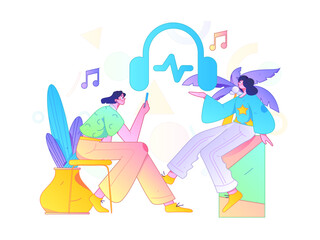 Music characters scene flat vector concept operation illustration

