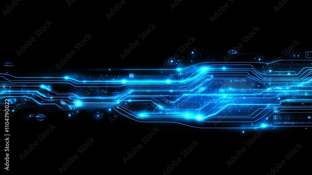 Aufkleber abstract blue circuit board pattern with luminous elements and black background, representing digita
