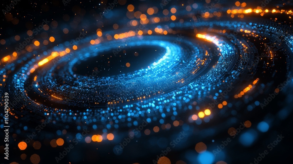 Poster abstract blue circuit board pattern with luminous elements and black background, representing digita