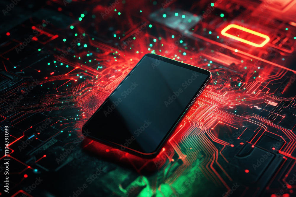 Poster 3d mobile phone screen on light glowing gold background. smartphone futuristic app mockup with abstr