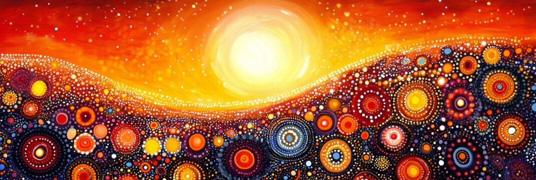 Indigenous Aboriginal Art Inspired Abstract Digital Painting with Dot Techniques and Vibrant Colors