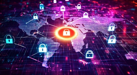 Futuristic Cyber Security Network Connected World Illustration