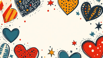 Fototapeta premium Whimsical Valentine Day background featuring colorful hearts and stars, perfect for romantic designs and celebrations