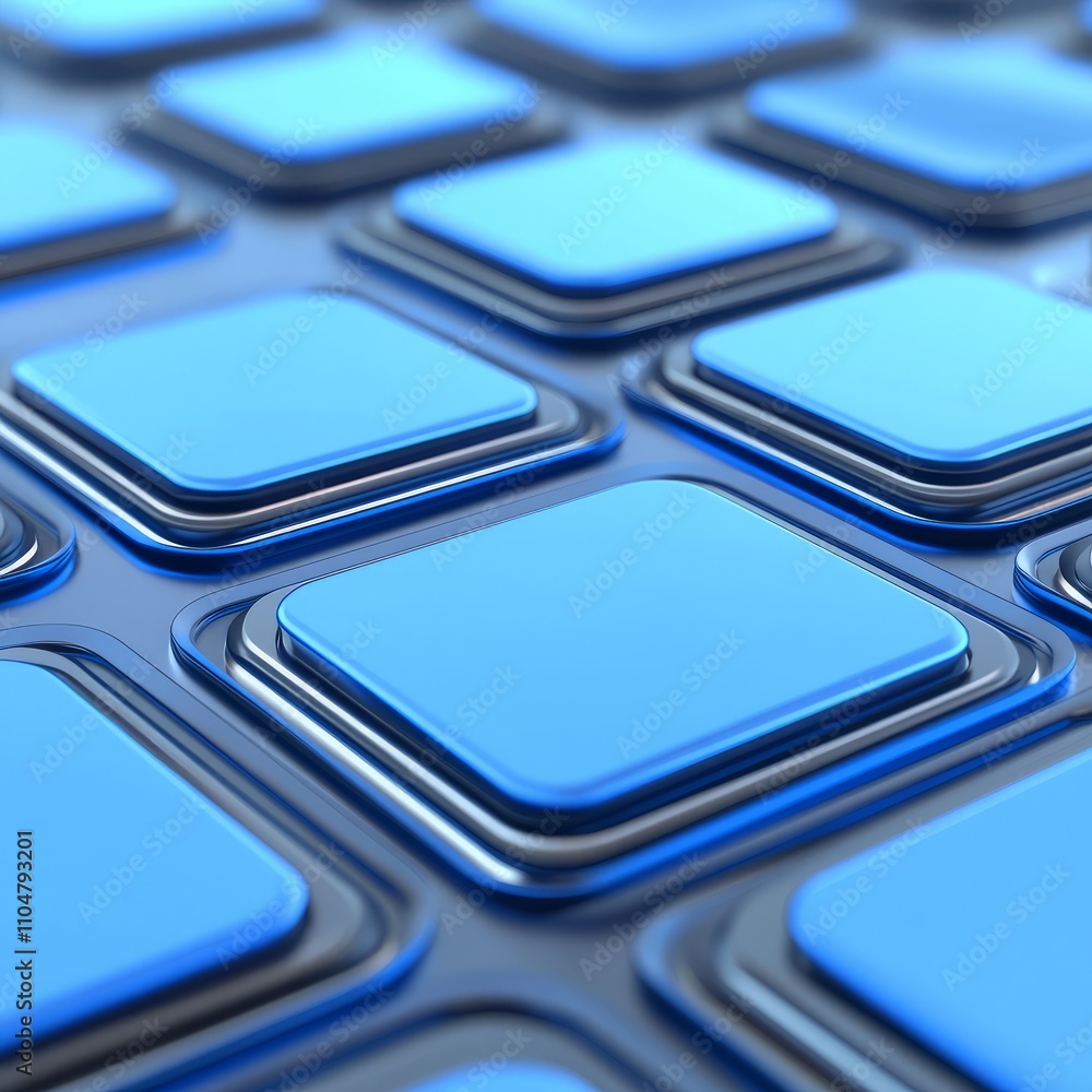 Aufkleber abstract blue square buttons on metallic surface.