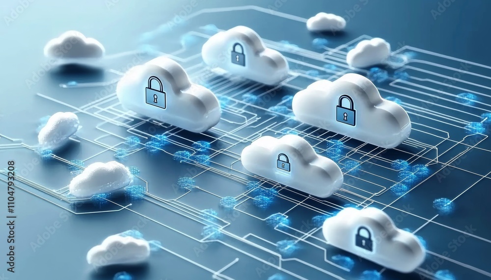 Poster secure cloud storage concept with encryption and digital protection