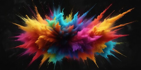 Abstract colorful powder burst on black surface, colorful, powder, vibrant