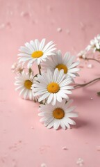 Obraz premium Delicate white daisies decorating a soft pink surface, holiday, event