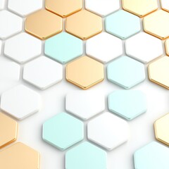 Fototapeta premium Abstract hexagon pattern in gold, white, and light teal.