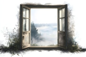 Foggy forest view from window

