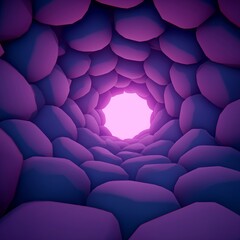 Obraz premium Abstract tunnel of purple and pink stones leading to bright light.