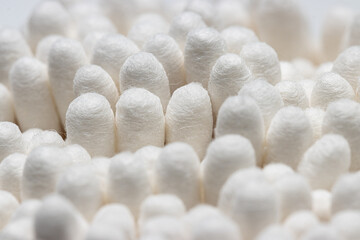 close up macro shot of cotton bud tip, also known as cotton swab or Q tip