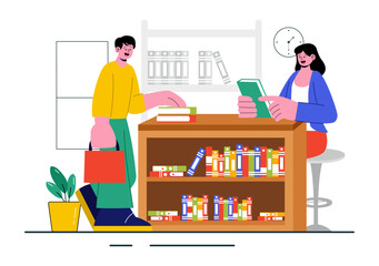 Bookstore Vector Illustration featuring a School Library Room for Studying, Reading, Education, Self Development, and Literature in a Flat Background
