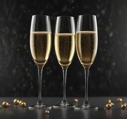 Two champagne flutes with golden bubbles and black background, sparkling, bubbles, romantic toast