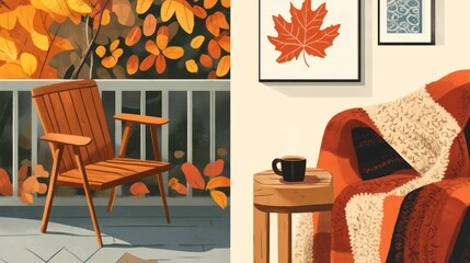 Autumnal Tranquility: Cozy Chair and Warm Blanket Embrace the Season's Charm