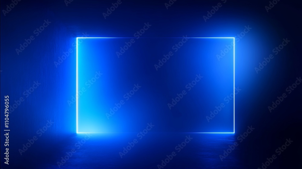 Poster 3D Abstract Blue Neon Frame with Glowing Edges and Gradient Background