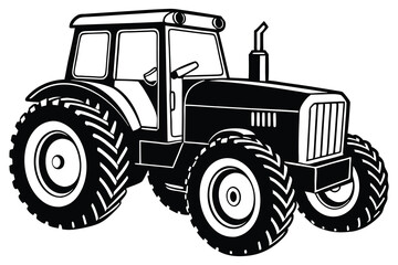 Obraz premium Silhouette of a tractor illustration vector with black old tractor on white background