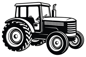 Silhouette of a tractor illustration vector with black old tractor on white background