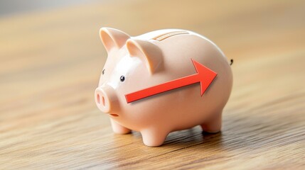 Fototapeta premium Piggy Bank with Downward Arrow Symbolizing Reduction