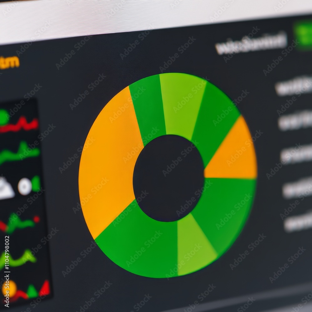 Poster close-up of a pie chart on a computer screen showing data analysis and visualization.