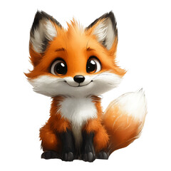 Obraz premium Adorable cartoon baby fox illustration with fluffy fur, bright eyes, and a sitting pose, perfect for kids' designs, nursery decor, and animal-themed projects, Baby Shower