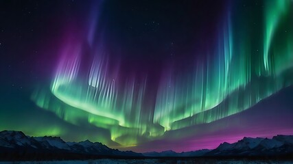 Aurora Borealis Dancing Over a Mountain Range