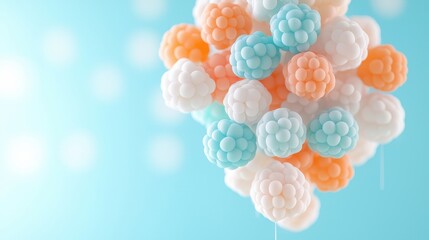 Abstract Pastel Balloon Cluster Soft Blue Peach White Balloons