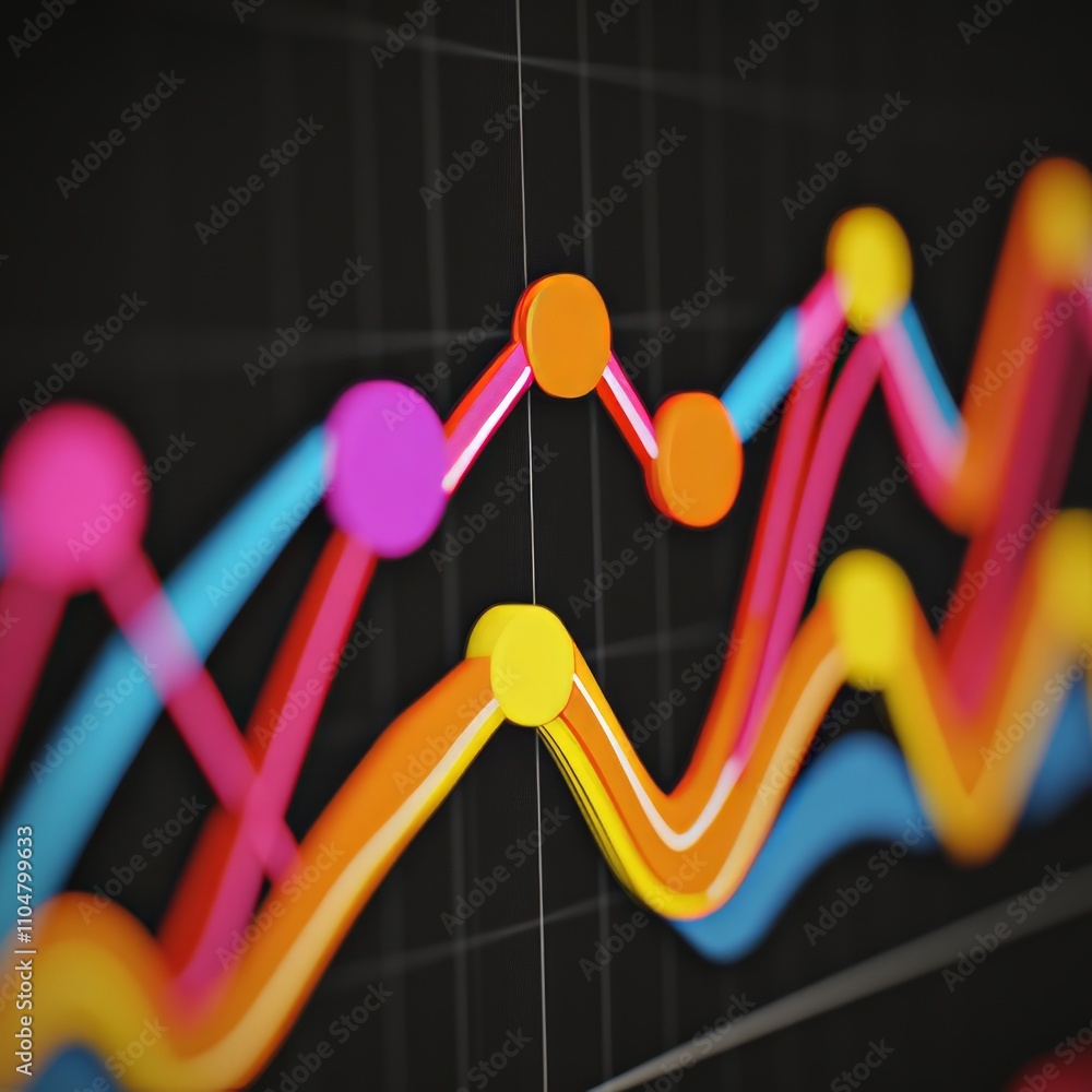 Aufkleber colorful 3d graph showing upward trends and data points.
