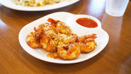 Crispy Garlic Shrimp with Spicy Dipping Sauce - Perfect for Food Blogging or Menu Design
