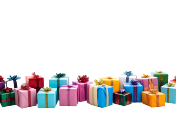 Border of gifts presents Christmas isolated on white background.