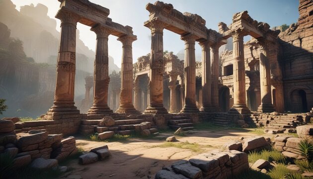 A cinematic series of photos capturing the beauty of ancient ruins, historical, slideshow, ancient