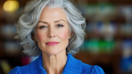 Fototapeta premium Confident Mature Woman Gray Hair Portrait Professional Headshot