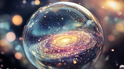 A crystal orb containing a swirling galaxy, symbolizing the vastness of the universe.