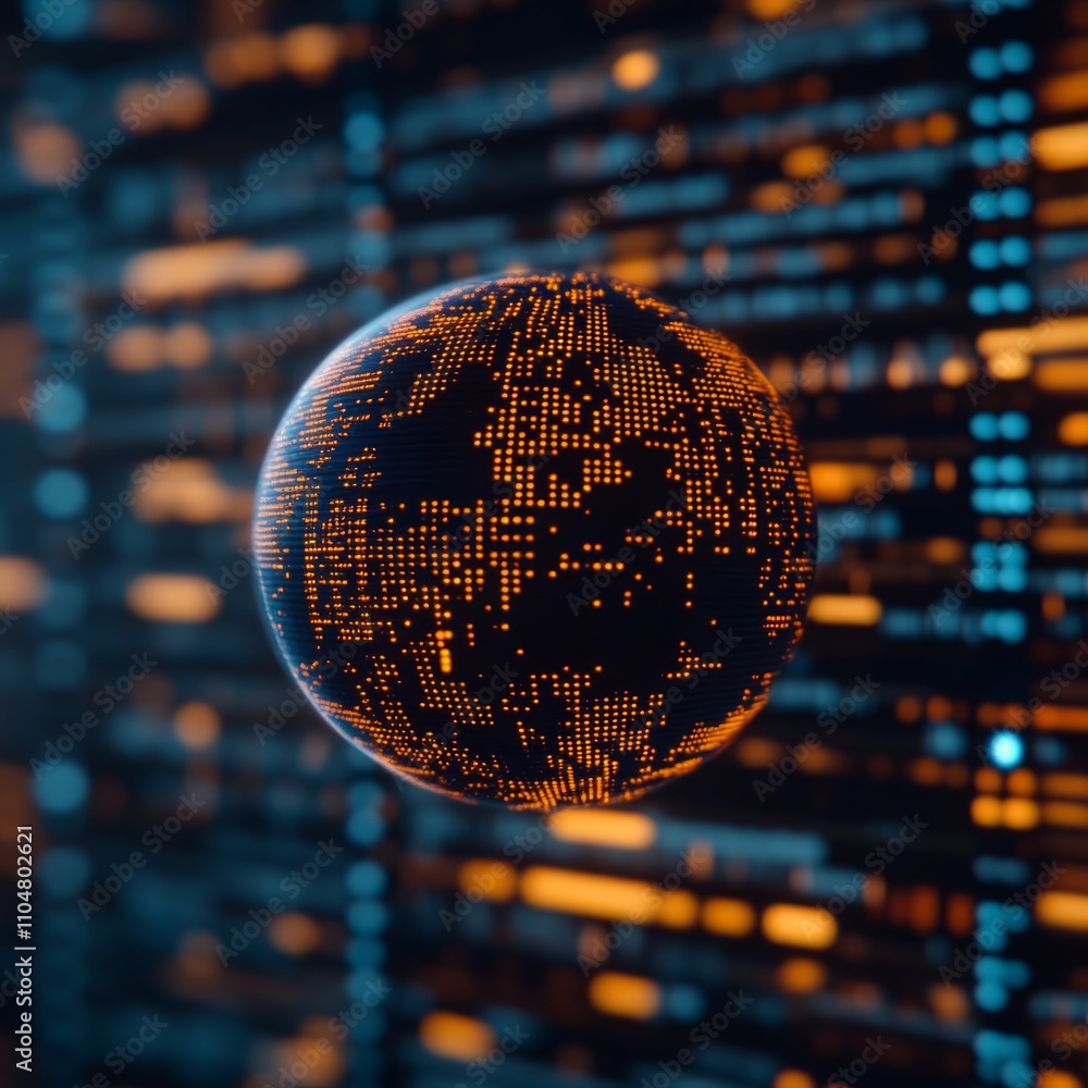 Poster digital globe floating in a data stream.