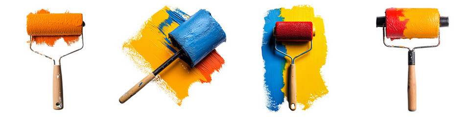 Fototapeta premium set of A paint roller of paint, paint roller, easy way to paint, paint roller, color play with roller, color wizard, color roller, on a transparent backgrounds