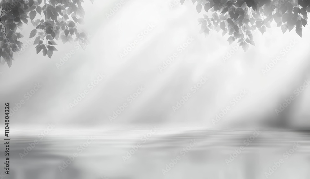 Poster Serene Lake Reflection with Soft Diffused Light and Gentle Shadows on Water Surface