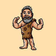 strong caveman cartoon character isolated drawing line art style sketch classic vintage design illustration
