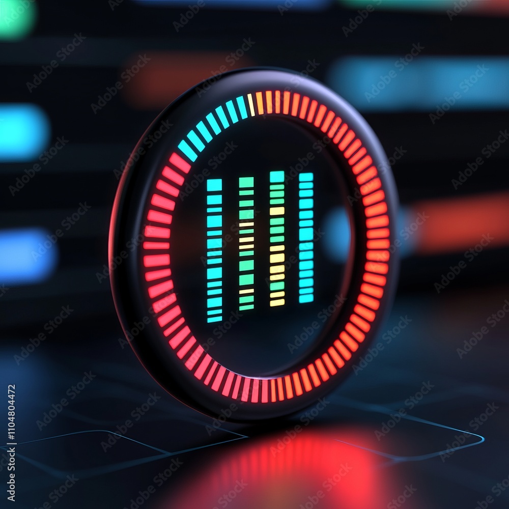 Poster futuristic digital progress indicator with vibrant led lights.