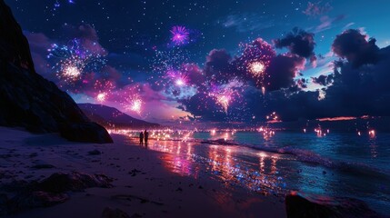 Fireworks Over Beach New Year Celebration