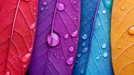 Fototapeta premium Close-up photography of colorful floral leaves with water droplets in vibrant nature