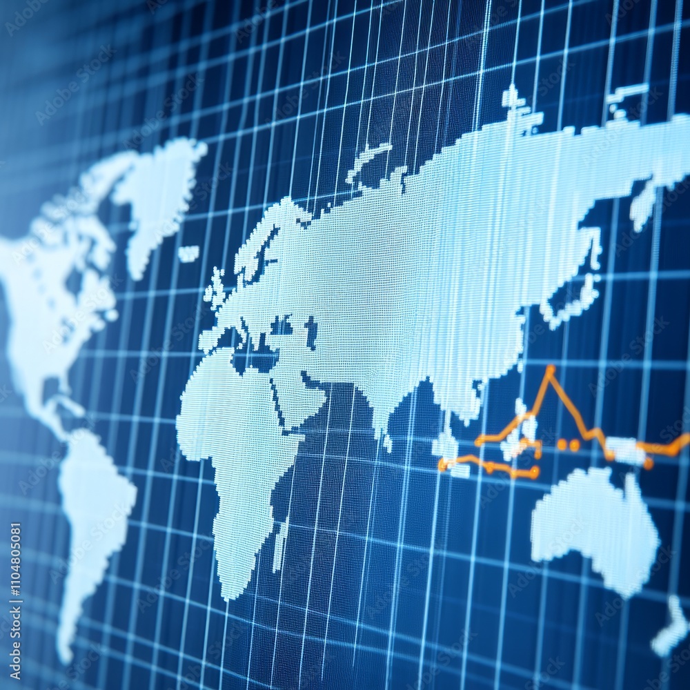 Poster global network connection map with data flow lines.
