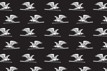 wild falcon bird holding stick billiard silhouette seamless pattern on black background. wild eagle, hawk gripping stick pool illustration pattern background for billiard decoration and merchandise 