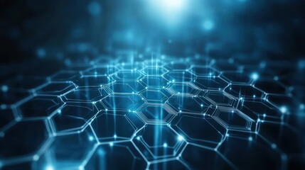 Obraz premium Abstract representation of interconnected hexagonal structures in a digital space.