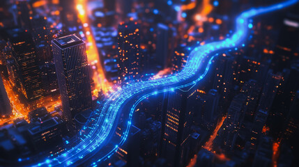 Smart digital city with connection cyber security network reciprocity over the twilight cityscape.future wireless digital city and social media networking systems that connects people within the city