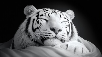 Fototapeta premium Serene White Tiger Sleeping Monochrome Wildlife Photography